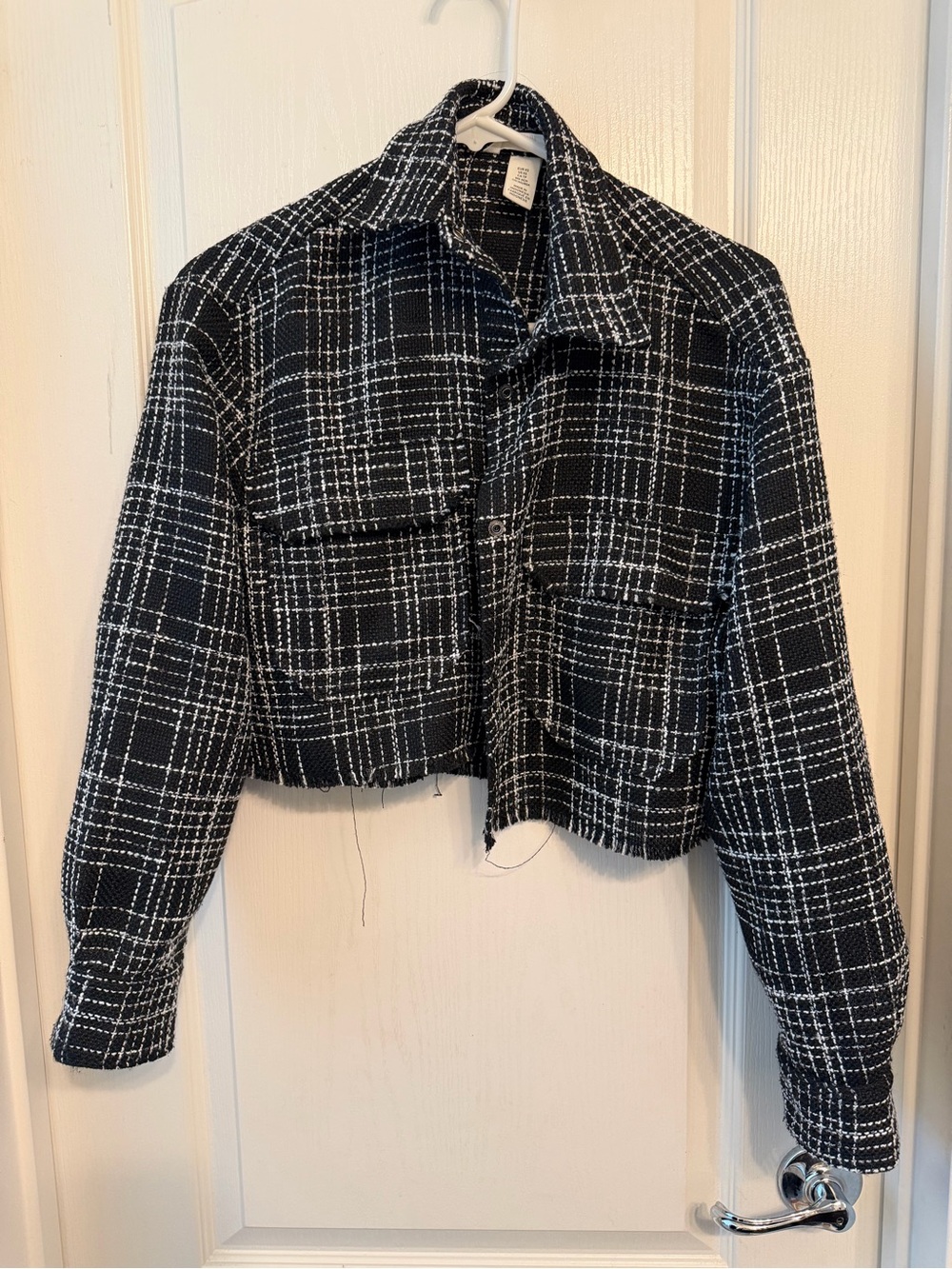 H&M Black & White Plaid Cropped Jacket and Top